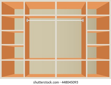 Flat Design walk in closet with shelves, interior design, Furniture Wardrobe room, vector illustration.