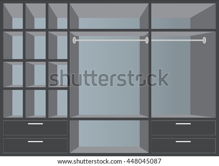 Flat Design walk in closet with shelves, interior design, Furniture Wardrobe room, vector illustration.
