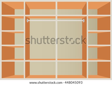 Flat Design walk in closet with shelves, interior design, Furniture Wardrobe room, vector illustration.