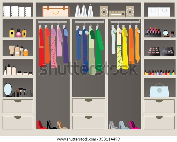 Flat Design Walk Closet Shelves Accessories Stock Vector Royalty