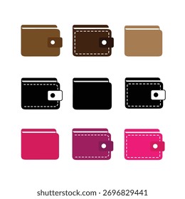 Conjunto de iconos de billetera de diseño plano para finanzas y accesorios personales