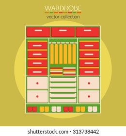 Flat design wardrobe icon. Ambry for clothes and shoes. Vector illustration.