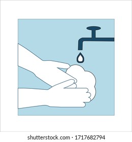 Diseño plano de lavado de manos en agua corriente con jabón