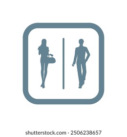 Flat design washroom, restroom, toilet symbol icon design, toilet sign silhouette, female, male, ladies, gentlemen, public sign information sign, wc, label