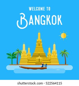 Flat design, Wat Arun - The Temple of Dawn in Bangkok, Thailand