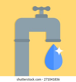 Flat design water tap with water drop