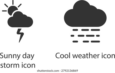 Flat design weather icon set with sun storm and cool weather symbols vector