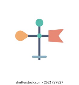 A flat design weather vane icon featuring teal, orange and navy blue hues. The graphic style is clean and minimalistic.