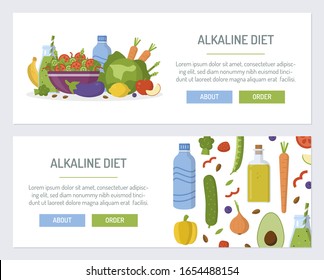 Flat design web banner. Alcaline diet. Vector illustration for web design, marketing, graphic design.