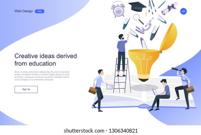 Flat design web banner concept of Education that creates creativity, learning and educational development, Online learning, The team that researched the information.vector illustration.