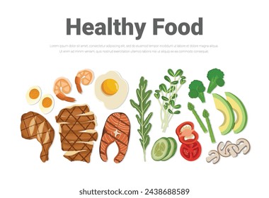 Flat design web banner. Health food. Vector illustration for web design, marketing, graphic design. EPS Vector.