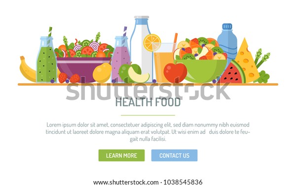 Flat Design Web Banner Health Food Stock Vector Royalty Free
