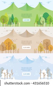 Flat design of web banner template of three seasons (spring, autumn, winter)