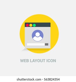 Flat Design Web Layout Templates Icon. Creative application design concept icon. Yellow circle with button