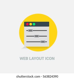 Flat Design Web Layout Templates Icon. Creative application design concept icon. Yellow circle with button