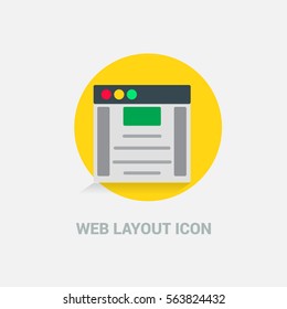 Flat Design Web Layout Templates Icon. Creative application design concept icon. Yellow circle with button