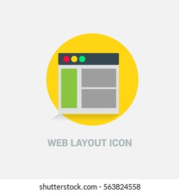 Flat Design Web Layout Templates Icon. Creative application design concept icon. Yellow circle with button
