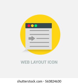 Flat Design Web Layout Templates Icon. Creative application design concept icon. Yellow circle with button