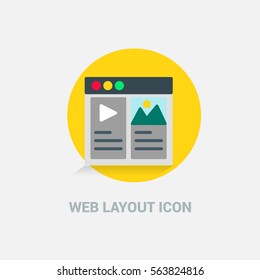 Flat Design Web Layout Templates Icon. Creative application design concept icon. Yellow circle with button