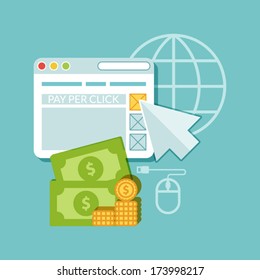 Flat design. Web marketing. Pay per click