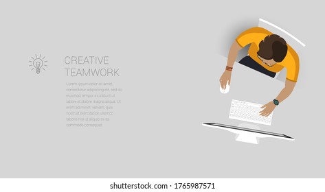 Flat design web page concept for creative business process and business strategy, teamwork. Trendy vector illustration home office and outsource mock up for website and mobile app.