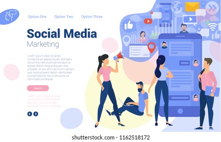 Flat design  web page template for social media digital marketing, business strategy and analytics. Trendy vector  illustration concept for website and mobile app.