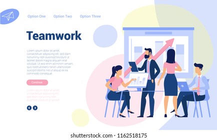 Flat design  web page template for teamwork, business strategy and analytics. Trendy vector  illustration concept for website and mobile app.