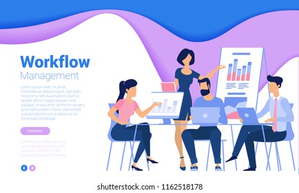 Flat design  web page template for teamwork, business strategy and analytics. Trendy vector  illustration concept for website and mobile app.