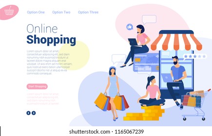 Flat design  web page template for online shopping, digital marketing,  business strategy and analytics. Trendy vector  illustration concept for website and mobile app.