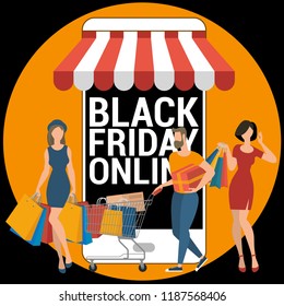 Flat design  web page template for online shopping, digital marketing. Trendy vector  Black Friday illustration concept for website and mobile app.