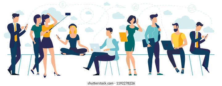 Flat design  web page template for social media digital marketing, business strategy and analytics. Trendy vector  illustration concept for website and mobile app.