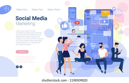 Flat design  web page template for social media digital marketing, business strategy and analytics. Trendy vector  illustration concept for website and mobile app.