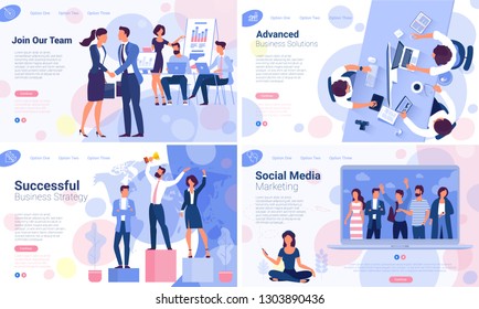 Flat design  web page template set for creative business  process and  business strategy. Trendy vector  illustration concept for website and mobile app.