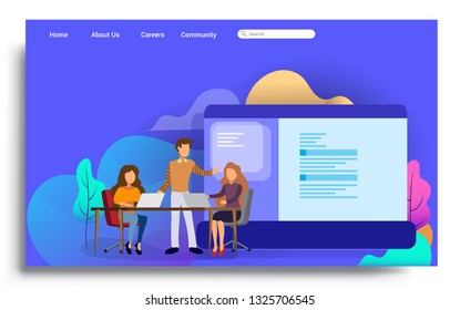 Flat design web page template for teamwork, business strategy and analytics. Modern flat design concept of web page design for website and mobile website. Vector illustration