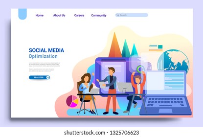 Flat design web page template for teamwork, business strategy and analytics. Modern flat design concept of web page design for website and mobile website. Vector illustration