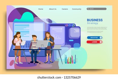 Flat design web page template for teamwork, business strategy and analytics. Modern flat design concept of web page design for website and mobile website. Vector illustration