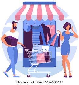 Flat design  web page template for online shopping, digital marketing,  business strategy and analytics. Trendy vector  illustration concept for website and mobile app.