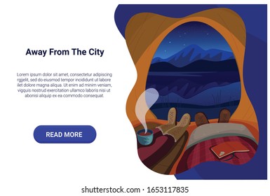 Flat design web page template of camping, hiking, traveling, tourism, nature with a place for your text. Modern vector illustration concept for website, mobile website development, banner, landing.