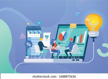 Plantilla de página web de diseño plano para marketing digital, estrategia empresarial y análisis. Concepto moderno de ilustración vectorial para sitio web y aplicación móvil.