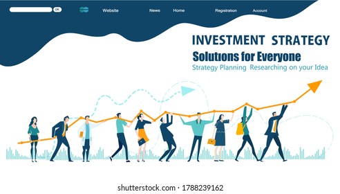 Flat design website or app page template. Financial services, banking, strategic planning, development, business solutions, consulting, market research, teamwork, data analyse, support, security