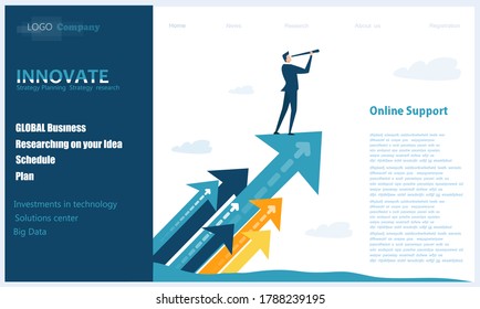 Flat design website or app page template. Financial services, banking, strategic planning, development, business solutions, consulting, market research, teamwork, data analyse, support, security