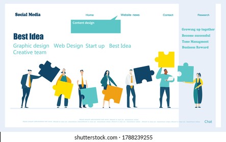 Flat design website or app page template. Financial services, banking, strategic planning, development, business solutions, consulting, market research, teamwork, data analyse, support, security