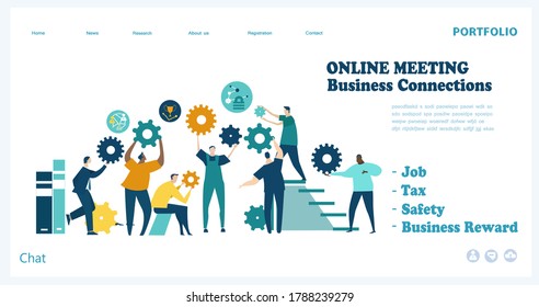 Flat design website or app page template. Financial services, banking, strategic planning, development, business solutions, consulting, market research, teamwork, data analyse, support, security