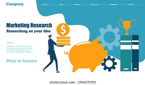 Flat design website or app page template. Financial services, banking, strategic planning, development, business solutions, consulting, market research, teamwork, data analyse, support, security