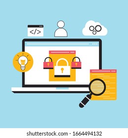 Flat design website banner of internet security, information security, data protection, cloud computing.