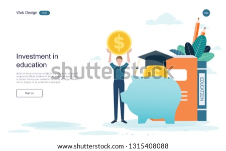 Flat  design website banner of investment in knowledge, student loans, scholarships.money,savings for study.Vector illustration. 