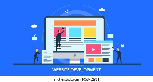 Flat design - Website Development - Design - Optimization Vector concept isolated on blue background