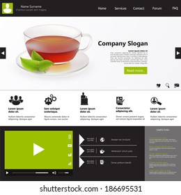 Flat Design / Website Template with photorealistic tea cup and mint. 