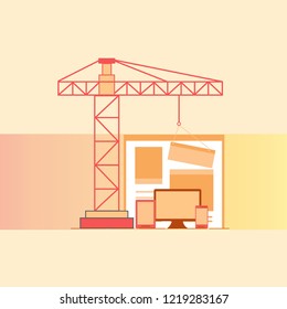 Flat design of website under construction, web page building process, site form layout of Web Development. Vector Illustration