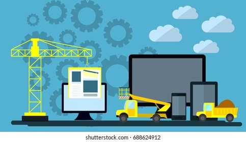 Flat design of website under construction, web page building process, site form layout of Web Development. Vector Illustration